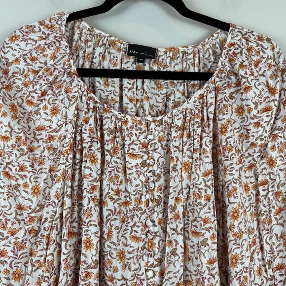 Jones New York Top Womens 2X Multi Floral Popover Long Sleeve Tunic Cottage Boho - Picture 2 of 10